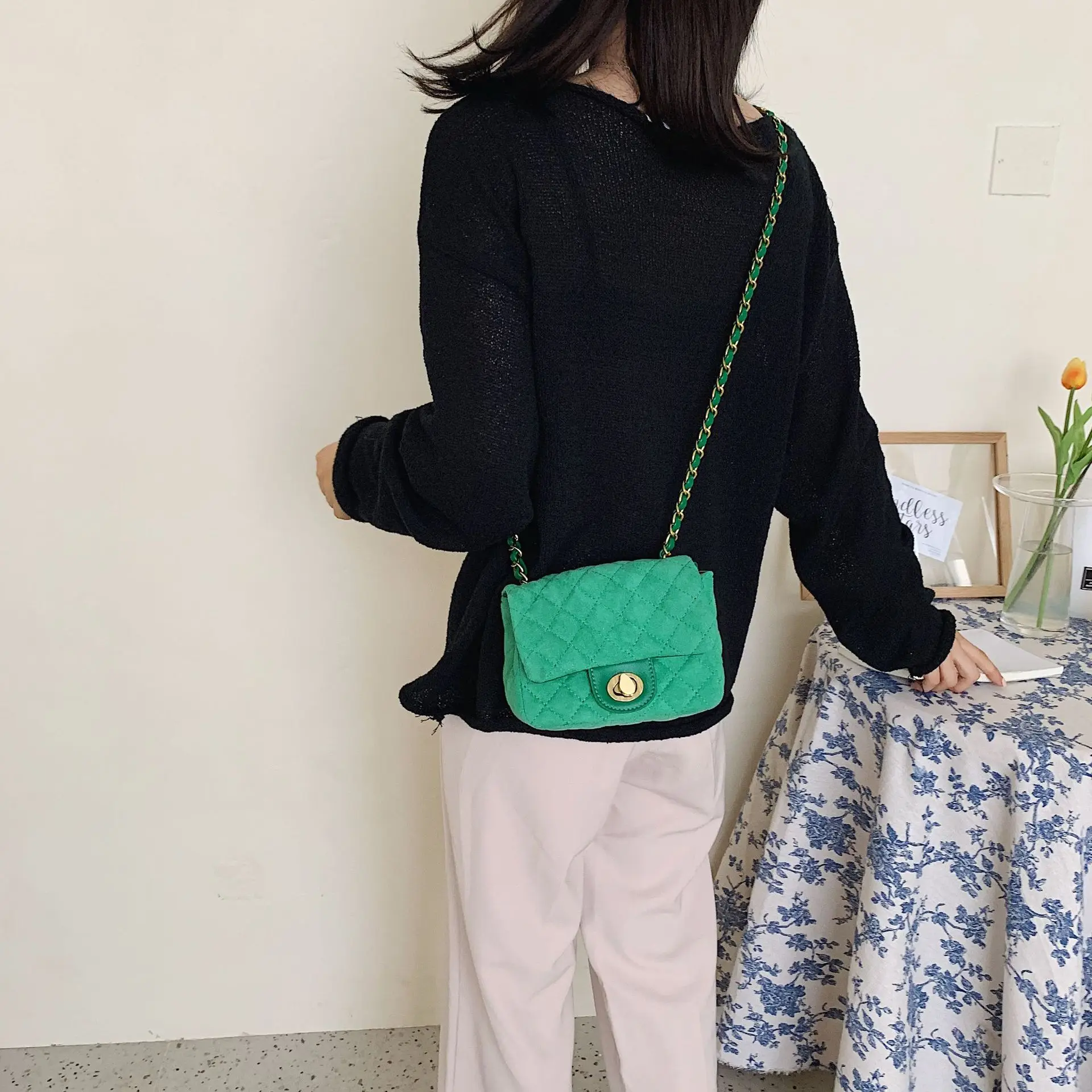 

New Arrival Bag WOMEN'S Bag Graceful Autumn And Winter Western Style Textured Crossbody Bag Online Celebrity Versatile Rhombus C