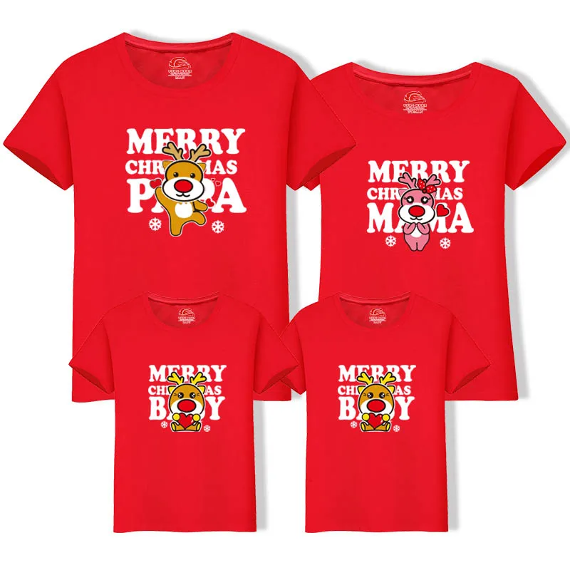 OEAK/Одежда для семьи; коллекция года; Детские футболки с принтом снеговика; одежда для мамы и дочки; одинаковые комплекты для семьи - Цвет: Red