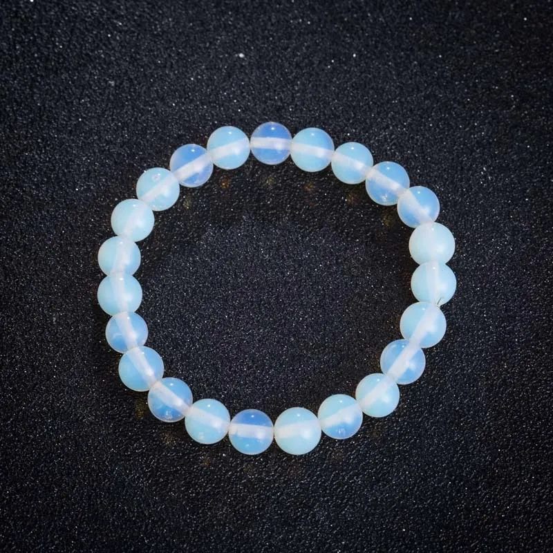 Stone Bead Bracelet 8mm Round Crystal White Opal Moonstone Bracelet Women Handmade Stretch Natural Stone Beaded Strand Bracelets Jewelry