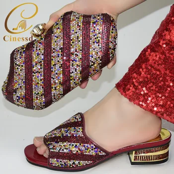 

New Arrival Italian Shoes with Matching Bags for Wedding Italy Sets Decorated with Rhinestone Shoe and Bag Set Party In Women