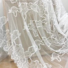 3 метра Волнистая белая французская кружевная ткань для ресниц Шантильи, мягкая Цветочная вышивка, свадебная накидка, болеро, кружевная ткань