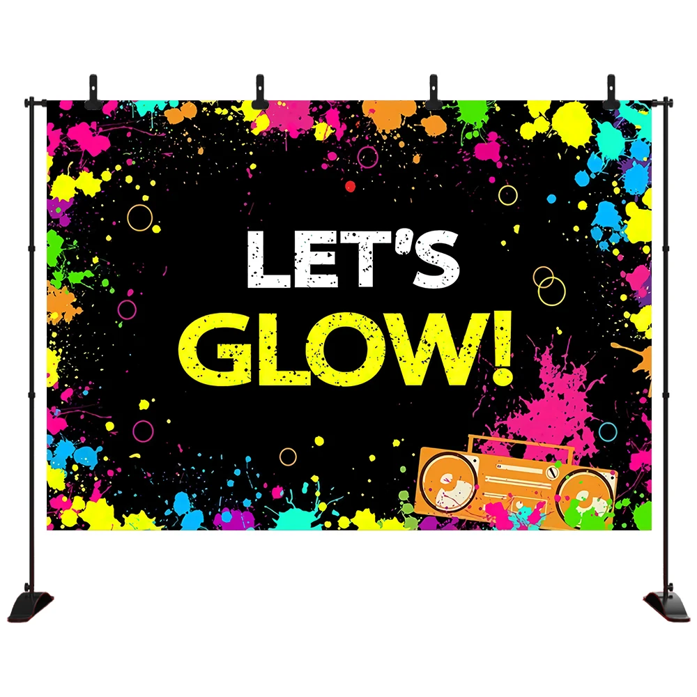 

Let's Glow Photography Background Multicolored Paint Points Doodle Graffiti Backdrops Event Dancing Party Decoration 80's 90's