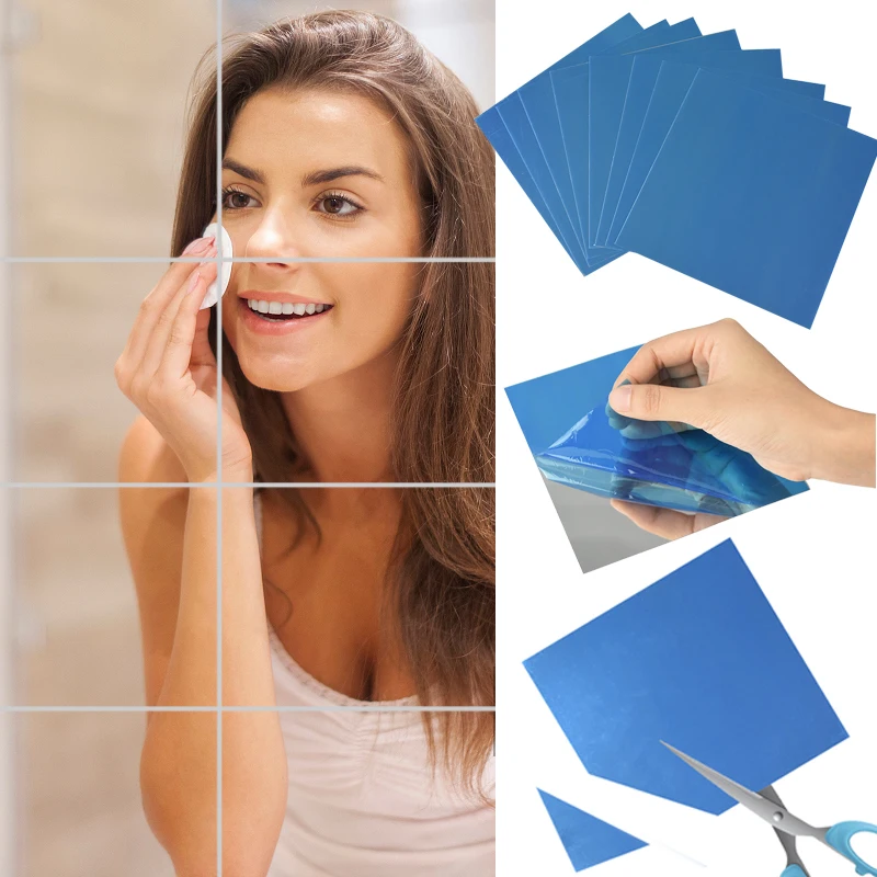 9/16/25PCS 15*15cm Mirror Wall Sticker Square Self-adhesive Acrylic Mirror Tiles Stickers