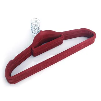 

10pcs 45*0.5*24.5 Durable Plastic Flocking Clothes Hangers with Rail Wine Red/Purple