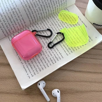 

New Fluorescence Glitter box soft silicon Wireless Earphone Chargin Case for Apple AirPods 1 2 green Headset bag cover coque