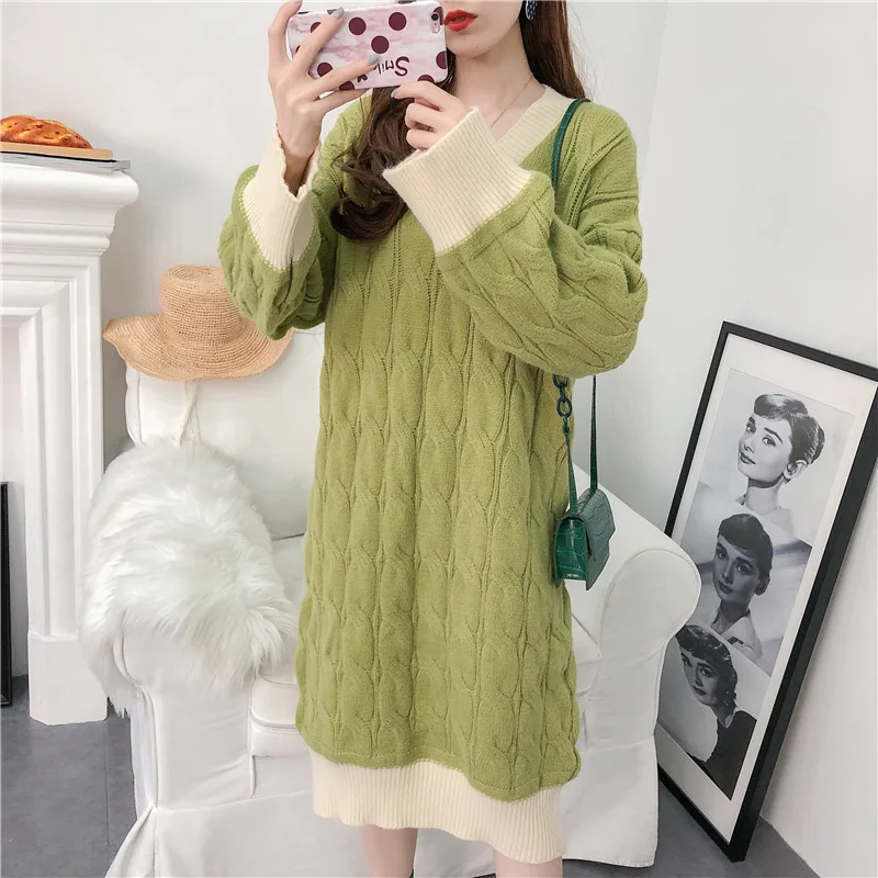 HF19888 Green H. SA gilet femme manche longue кашемировый свитер большого размера, джемперы, зимние свитера, женские длинные свитера, рождественские пуловеры - Цвет: HF19888 Green