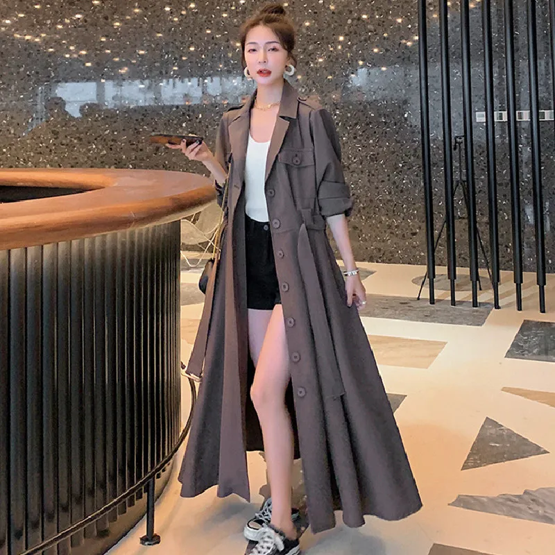 

Spring Skirt type Long Trench Coat Women New Autumn Korean Fashion Vintage Elegant Windbreaker Quality Outerwear Female D124