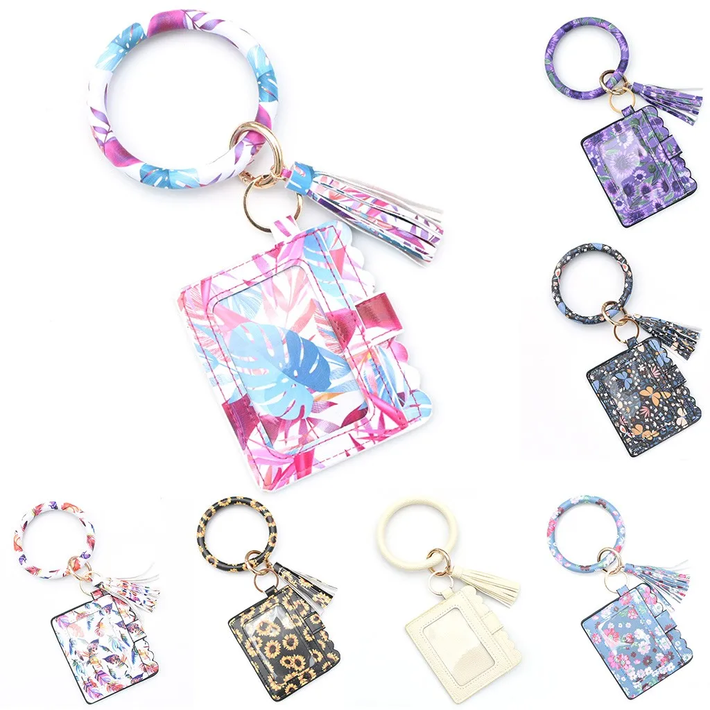 

Large Bracelet Keychain Card Holder Tassel Bangle Key Ring Wristban With Wallet