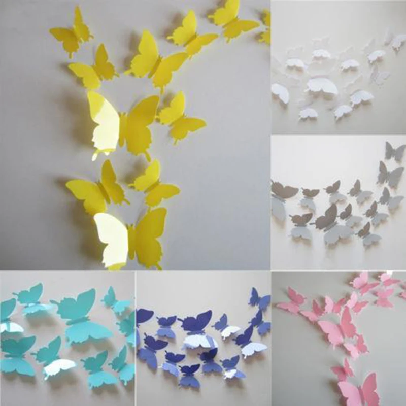 12 шт./лот ПВХ 3D DIY наклейки на стену в виде бабочки домашний Декор постер для кухни