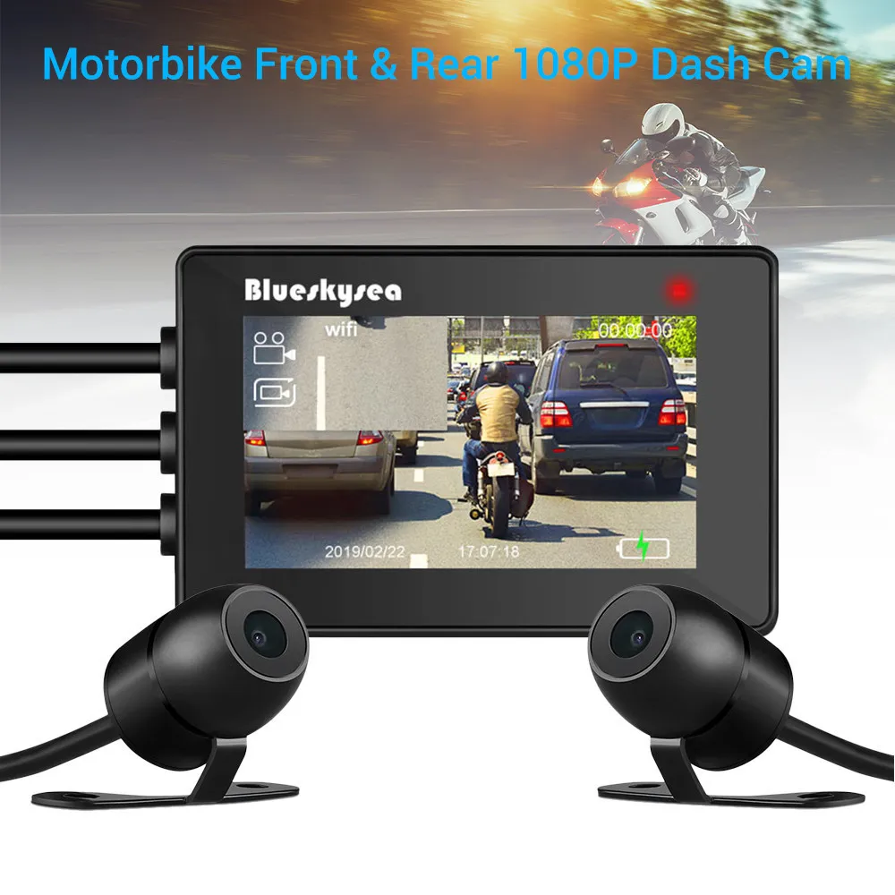 Blueskysea камера на мотоциклетный шлем Wi Fi HD двойной видеорегистратор Moto Dash Cam 1080P DV526