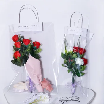 

20pcs/Lot Florist Decoration Long Tote PVC Clear Bag Flower Bouquet Bagging Portable Transparent Gift Bag Collocation Packaging
