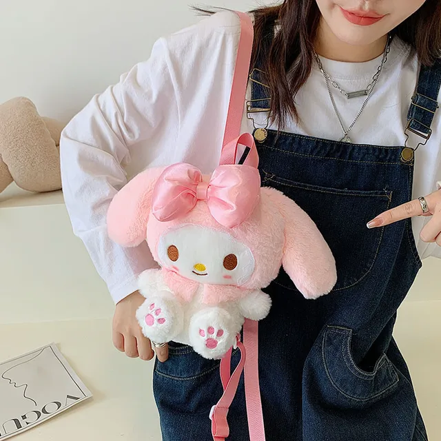 Dropshipping 1 Pcs Cute Pink Bow Rabbit Plush Backpack Stuffed Animal Long Ear Bunny Girl School Bag Hug Toy Birthday Gift 2