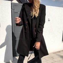 Женское модное шерстяное пальто новое женское длинное пальто с воротником и длинным рукавом осеннее зимнее повседневное Свободное пальто