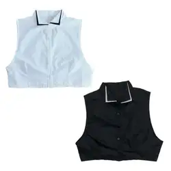 Женский сплошной цвет поддельный съемный воротник черный белый лацкан Половина Рубашка Блузка комплект
