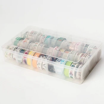 

15 Grids Desktop Tape Storage Box Mini Paper Sticker Tape Box Transparent Plastic Case Crafts Organizer Art Supplies