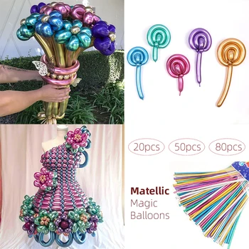 

80pcs Long Magic Modeling Metallic Latex Balloons Party Twisting Strip Balloon Animals Flowers Children's Birthday Party 260Q