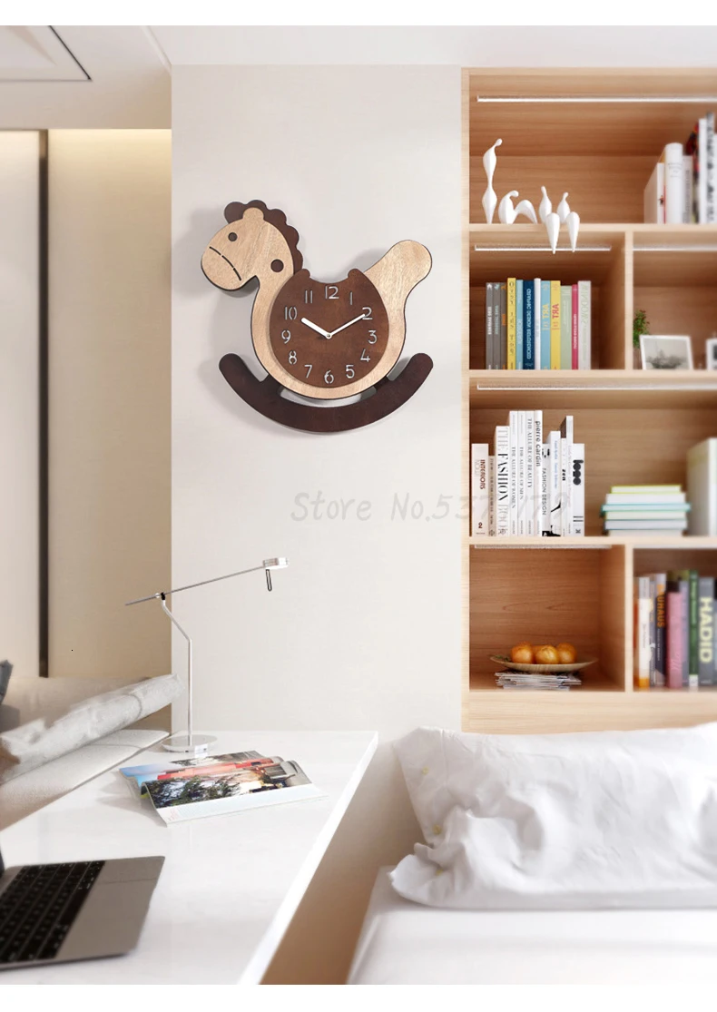 Cartoon Cute Trojan Wall Clock Home Bedroom Creative Personality Clock Nordic Living Room Children's Wooden Simple Clocks