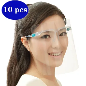 

10pcs US Hot Sale PET Face Shield With Glass Holder Safety Oil-Splash Proof Hairdressing Color Protective Mask Clear Facial