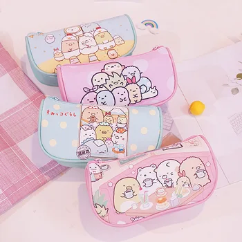 

2020 New Sumikko Gurashi Cartoon PU Pen Bag Makeup Organizer Large Capacity Kawaii Pencil Case Stationery School Office Supplies