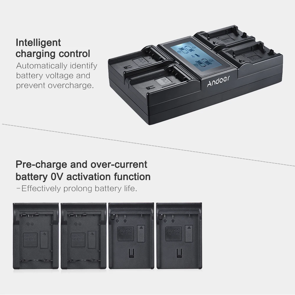 

EN-EL15 NP-FW50 NPFW50 4-Channel LCD Digital Camera Battery Charger for Nikon D500 D7100 etc Sony A7 Serise A6500 A6300