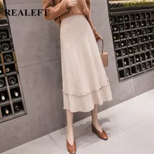 REALEFT зимние женские повседневные теплые плотные вязаные длинные юбки с высокой талией Harajuku тюлевые трапециевидные женские юбки до середины икры