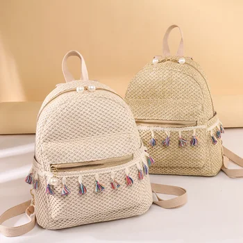 

Women Girls Backpack Summer Tassel Weave School Bookbag Multi-function Large Capacity Casual Travel Shoulder Bags