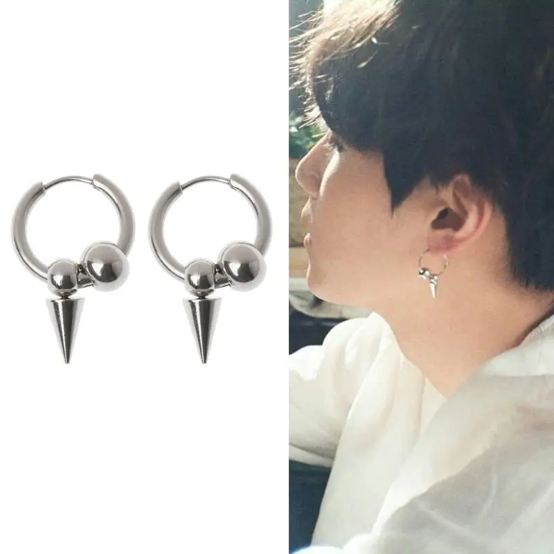 

Korean Hip Hop KPOP Bangtan Boys Album Titanium Steel Hoop Circles Drop Earrings