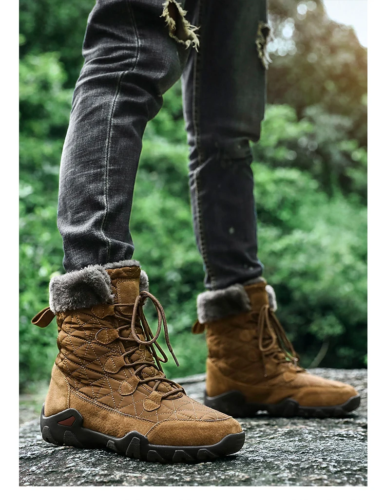 VRYHEID/брендовые зимние теплые ботинки мужские уличные высокие плюшевые меховые зимние ботинки для мужчин с круглым носком, нескользящая рабочая обувь ботинки-дезерты