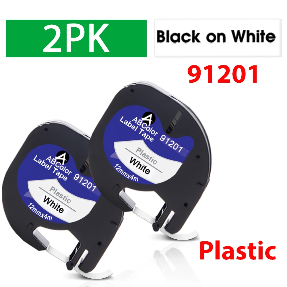 2PK 91201 Black on White Compatible Dymo LetraTag 91201 12267 91202 91203 91204 91205 Label Tape For Dymo LT-100H Label Maker