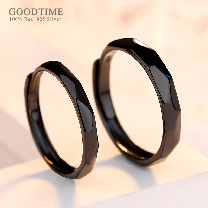 Noble Lover's Rings Real 925 Sterling Silver Rings Black Gold Color Sterling Silver Ring Couple Rings Jewelry Accessories Gift 2