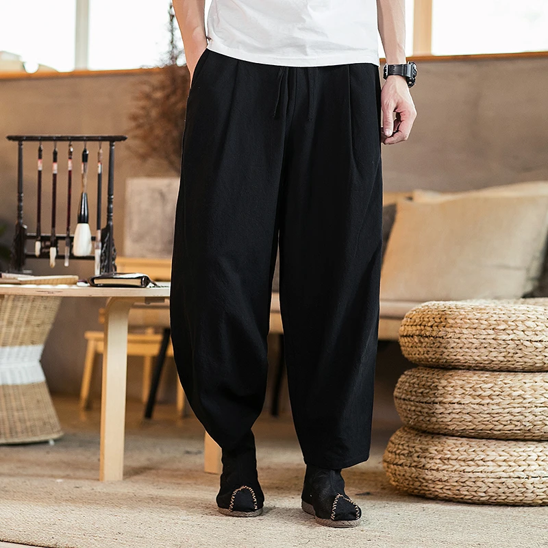 Dropshipping Men Oversize Wide Leg Pants 2020 Mens Straight Casual Harem Chinese Style Cotton Male | Мужская одежда