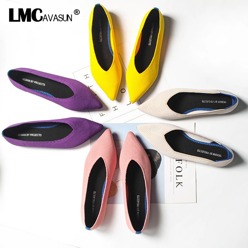 

2019 Female Pointy ballet slip-on loafers soft sole 3d wool knitted pregnant moccasins women boat shoes casual espadrilles flats