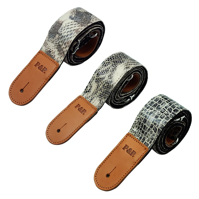 Practical Adjustable 95-150cm Electric Bass Guitar Strap Personality Crocodile Snake Skin PU leather Acoustic Guitar Accessories
