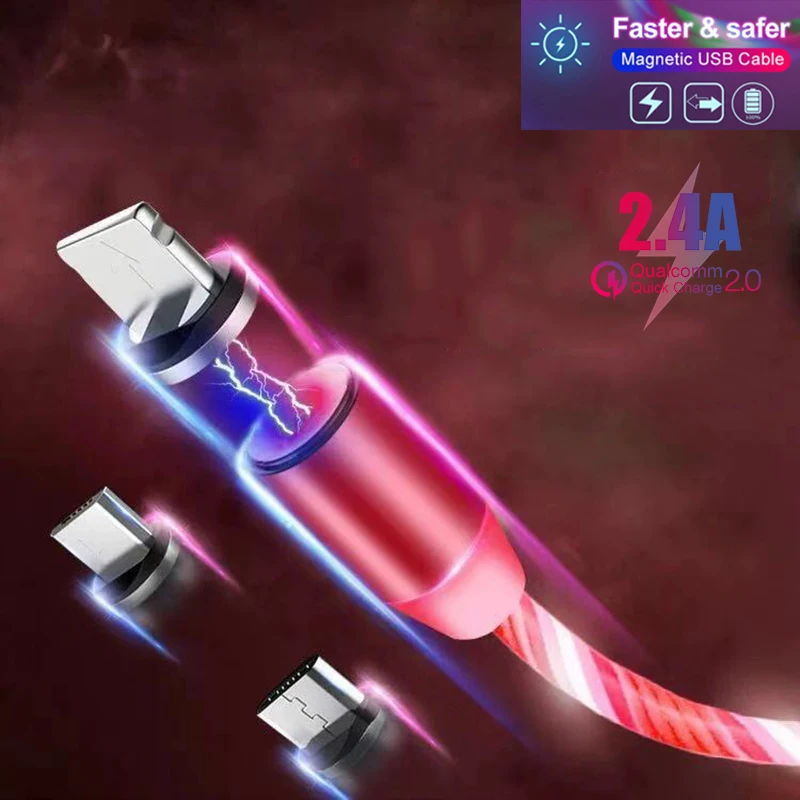 

Magnetic USB Charging Cable Micro USB Type C Magnet Charger Cord For iphone Samsung Xiaomi Fast Mobile Phone Magnetic Cable LED