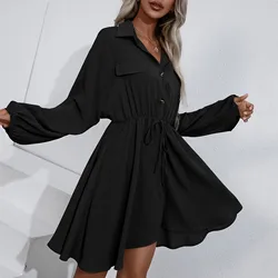 Jaycosin feminino casual vestido longo primavera vestido boêmio manga comprida com decote em v único breasted vestido de moda feminina