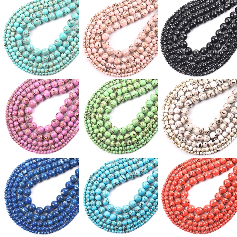

Multiple Colour Shell Howlite Stone Round Loose Beads for Jewelry Making 15'' Strand DIY Bracelet 4/6/8/10/12mm