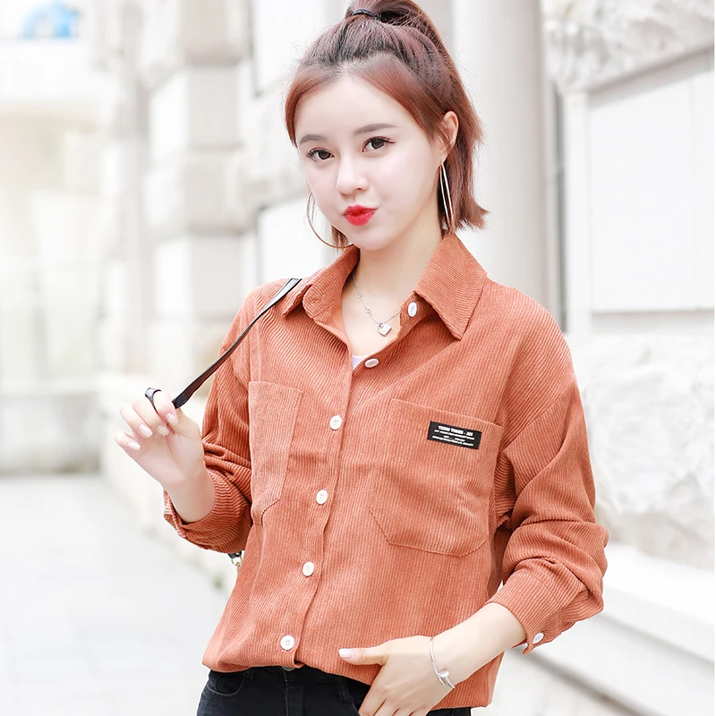 

2020 Spring Pocket Label Shirt Women Design Sense Ladies Tops Slim Korean Blouse Female Office Lady Work Clothes Pink Blue Tunic
