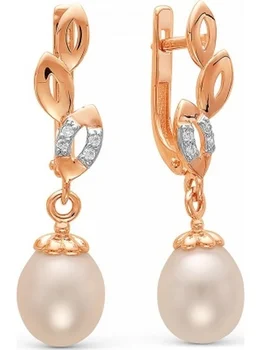 

Примаэксклюзив earrings with pearls and cubic zirconia in red gold