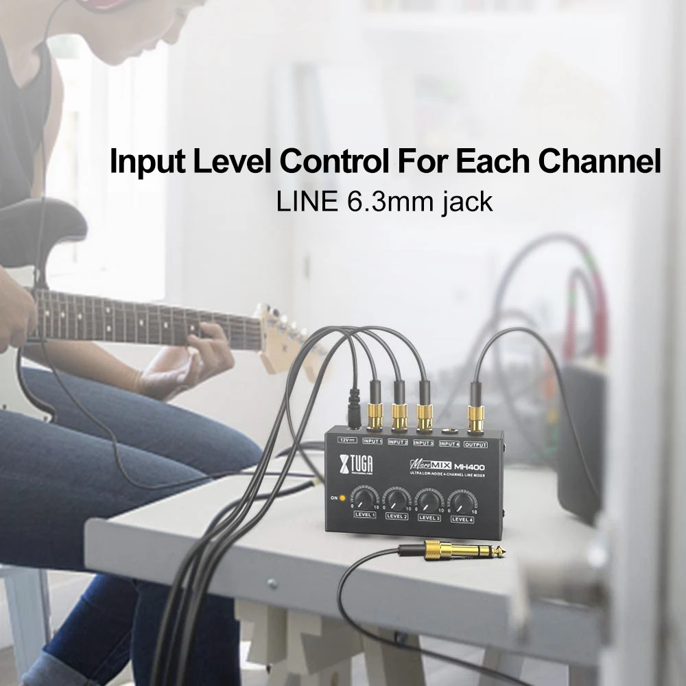 XTUGA 4 Channel Sound Mixer Professional Ultra Low-Noise Audio Sound Mixer Amplifier for Keyboards,Mixers,Musical Instruments