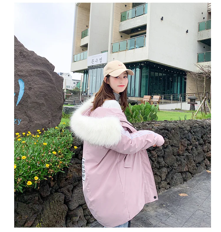 Autumn And Winter New Style down Jacket Cotton-padded Clothes Women's Mid-length BF Sports Stripes Baseball Loose Cotton Co