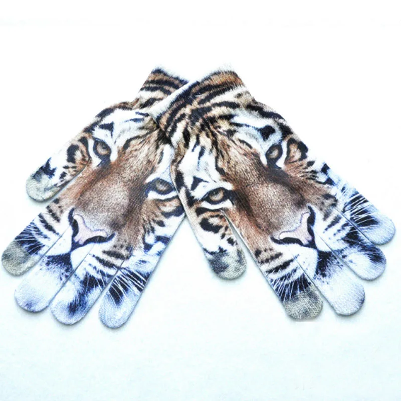 Новинка 1 пара унисекс повседневные теплые 3D принты вязаные сенсорные перчатки мужские Сенсорный экран для женщин перчатки зимние цифровые картины Смешные перчатки - Цвет: Brown Tiger