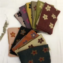 Шерстяная пряжа цветочные шарфы для девочек Вязаный шарф для мальчиков студенческий осенний шейный платок детский зимний теплый шарф