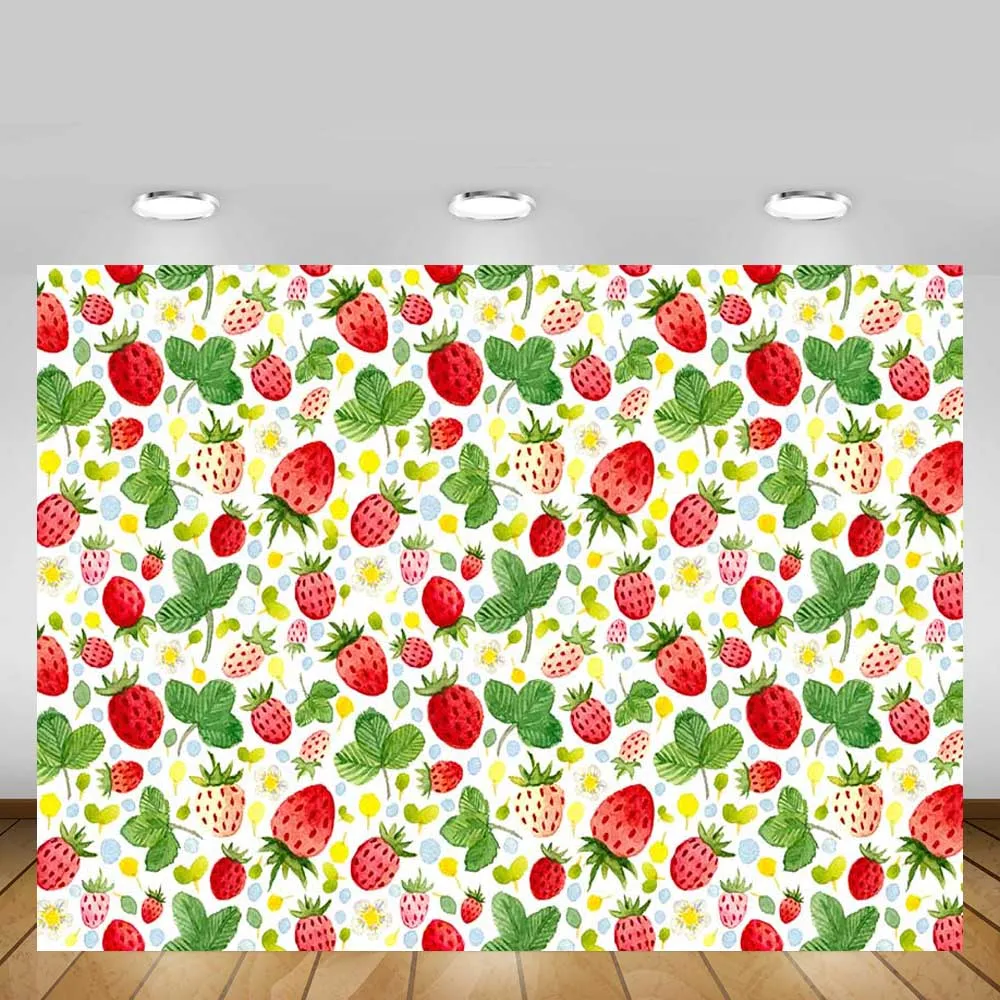 

Mehofond Strawberry Backdrop Floral Newborn Girls Baby Birthday Baby Shower Photography Backgrounds for Photo Studio Photophone