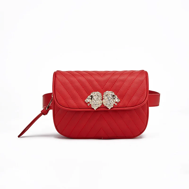 Waist Bags for Women Zipper Phone Purse Shoulder Bag Plaid Pu Leather Fanny pack Ladies Shopping Bolsa Travel Waist Packs - Цвет: Red