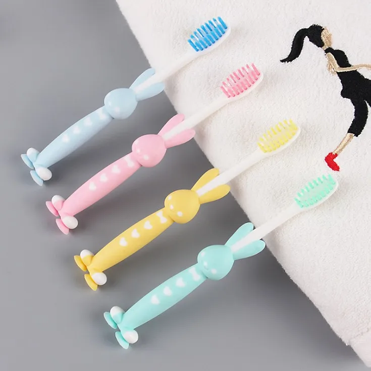 

4 Installed Cartoon Silica Gel Anti-slip Children Sucker Toothbrush Small Brush Soft Bristle Short Handle Manual Toothbrush