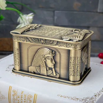 

Ancient Egypt Pharaoh Jewelry Organizer Box Home Decor Metal Art Craft Necklace Rings Gift Storage Case Bead Storage Containers