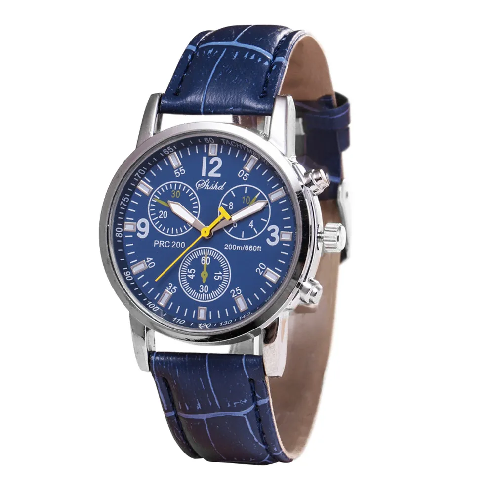 Мужские часы с голубым лучевым стеклом, нейтральные кварцевые часы, имитирующие кожаный ремешок, мужские деловые часы, лучший бренд класса люкс