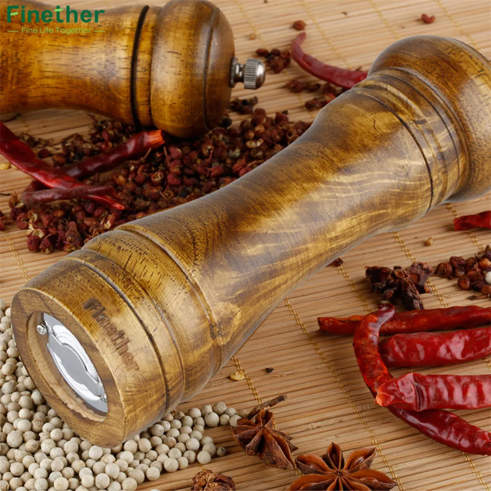 Finether Pepper Mills 8.7 inch Classical Wooden Pepper Sauce Spice Salt Corn Mill Grinder Hand Movement Convient Kitchen Tools10