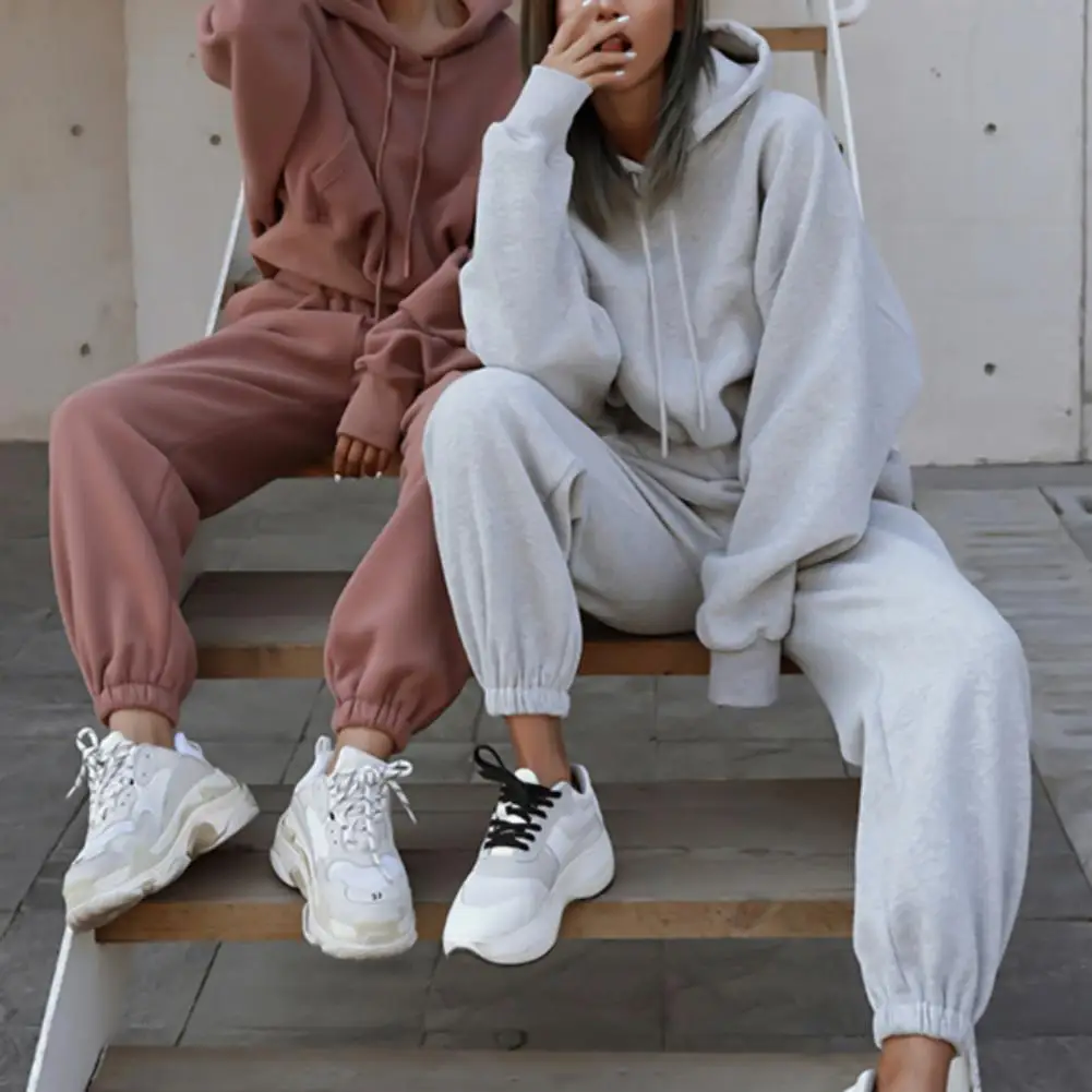 Women Tracksuit Long Sleeve Loose Sweatshirt Women Solid Color Pocket Hoodie Pants Outfit for Spring Solid Sport Pants Lady Set womens loungewear