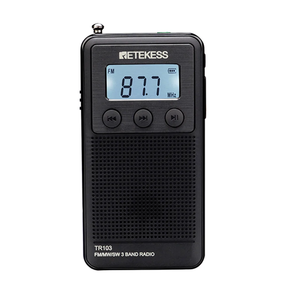 Black Retekess TR103 Мини Радио Карманный Портативный FM/MW/SW Цифровая настройка FM радио с Перезаряжаемые Батарея 9/10 кГц MP3 музыкальный плеер - Цвет: Black